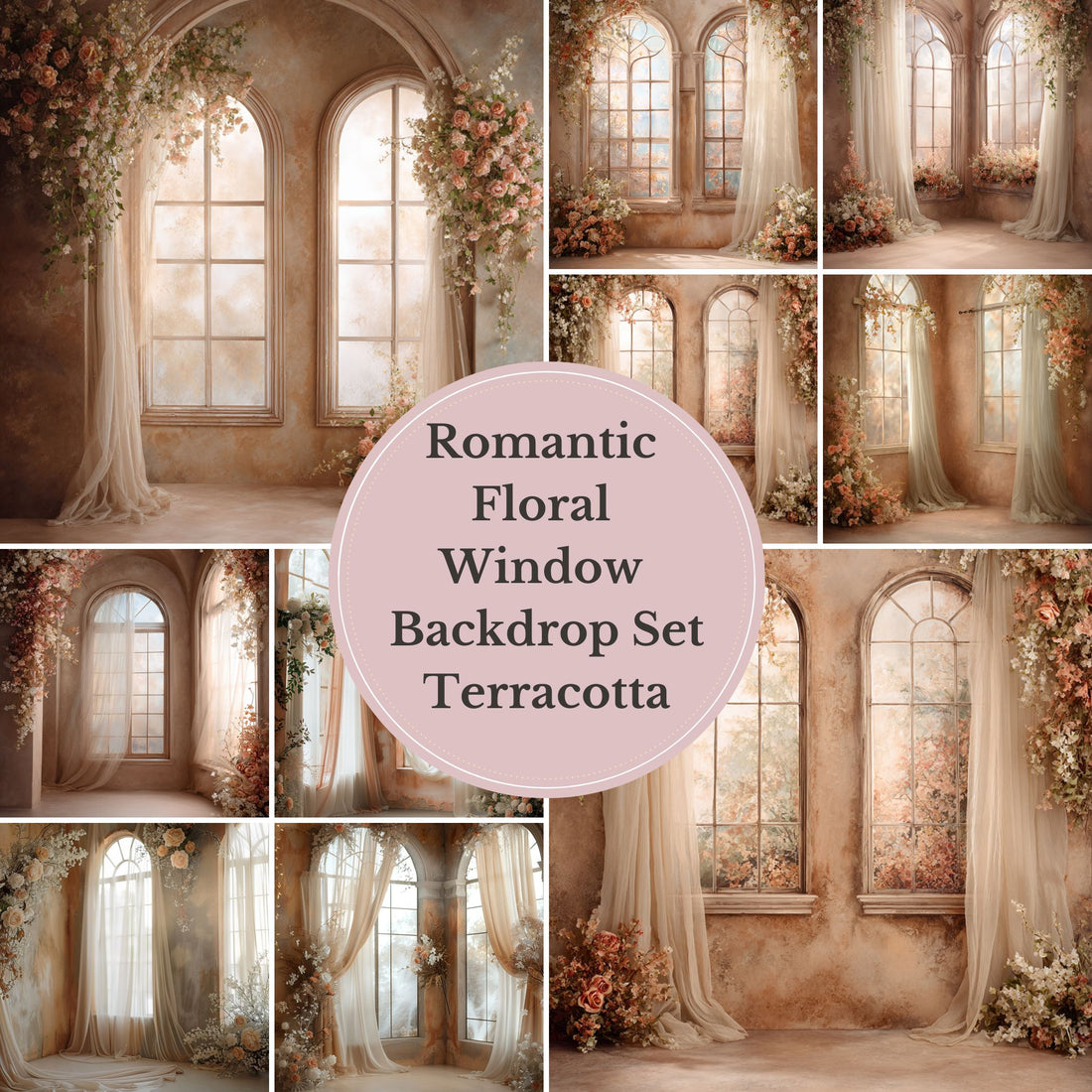 Terracotta Floral Window Digital Backdrop Collection – Fine Art Photography Backgrounds