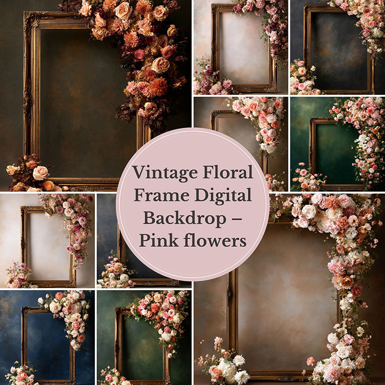 Vintage Floral Frame Digital Backdrop – Romantic Fine Art Photography Background