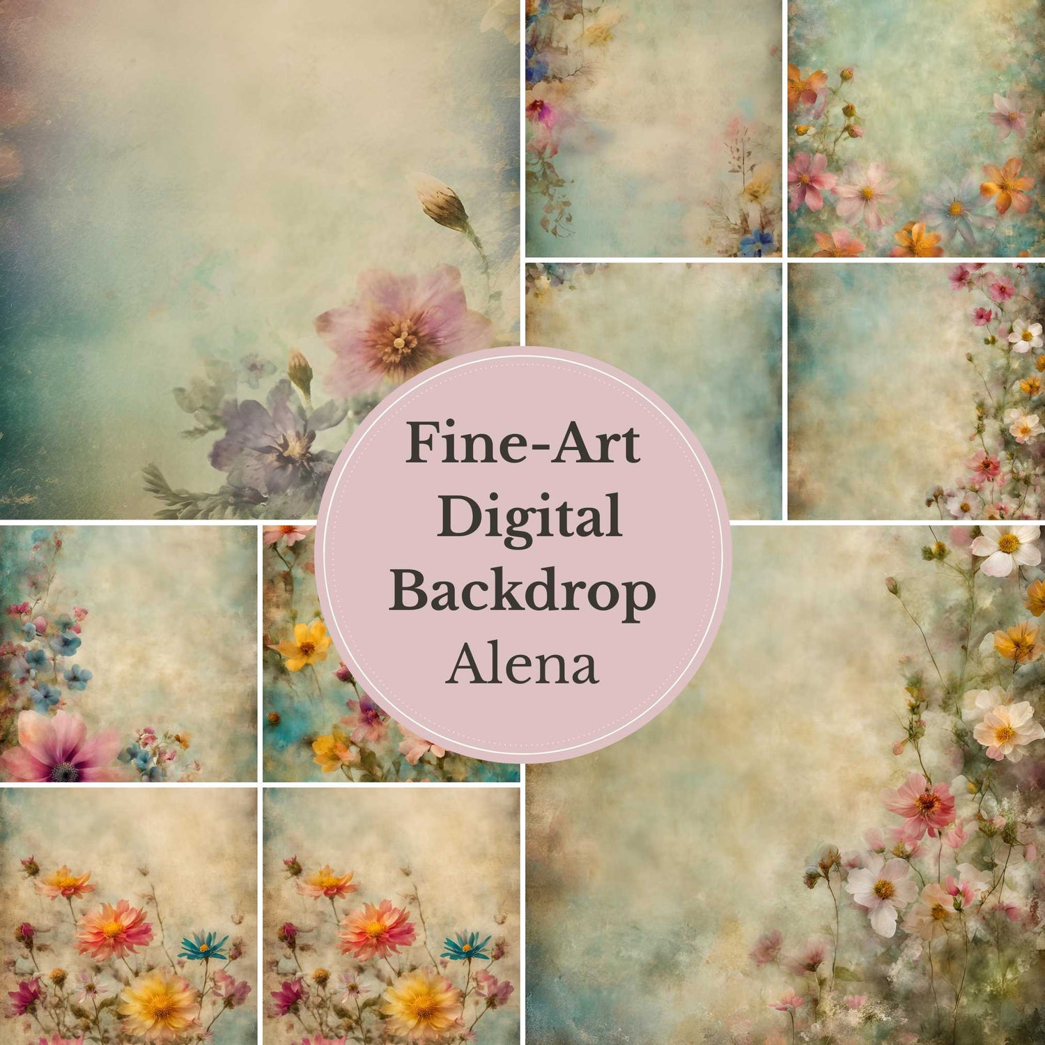 Alena Flower Handcrafted Canvas Style Digital Backdrops, Maternity Photoshoot Backgrounds, Flower Texture Overlays, Flower Fine Art Backdrop Designs, Photoshop Overlay Textures - Mii - Estilo