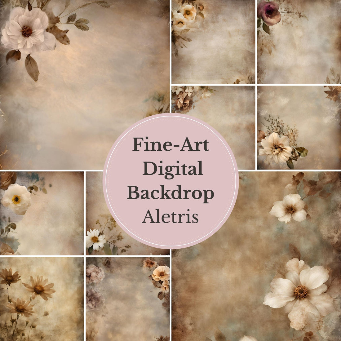 Aletris Flower Handcrafted Canvas Style Digital Backdrops, Maternity Photoshoot Backgrounds, Flower Texture Overlays, BROWN Flower Fine Art Backdrop Designs, Photoshop Overlay Textures - Mii - Estilo