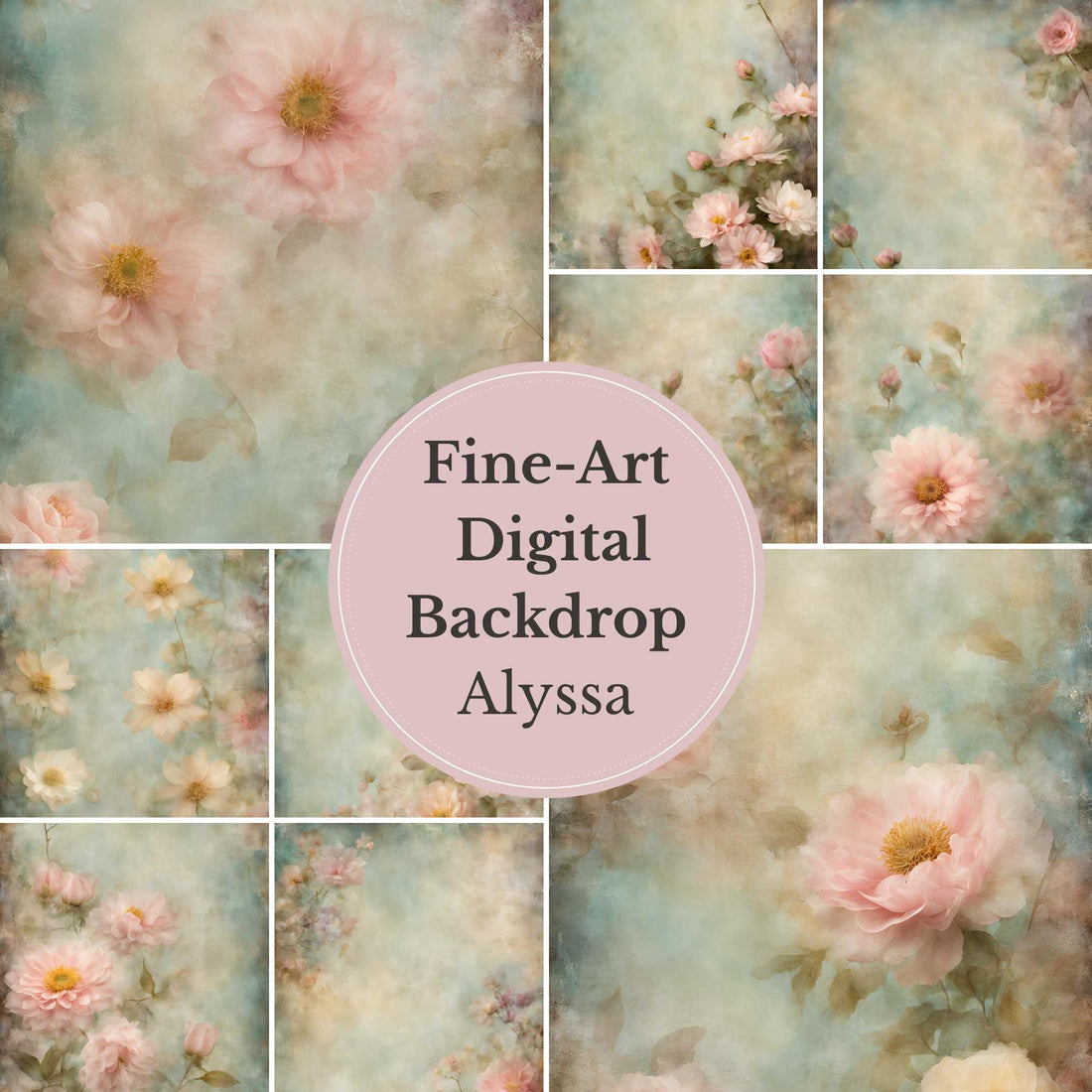 Alyssa Flower Handcrafted Canvas Style Digital Backdrops, Maternity Photoshoot Backgrounds, Flower Texture Overlays, Flower Fine Art Backdrop Designs, Photoshop Overlay Textures - Mii - Estilo