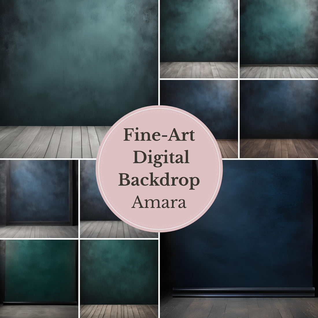 Amara Fine Art Dark Blue/green Digital Backdrop – Moody Studio Photography Background for Photoshop - Mii - Estilo