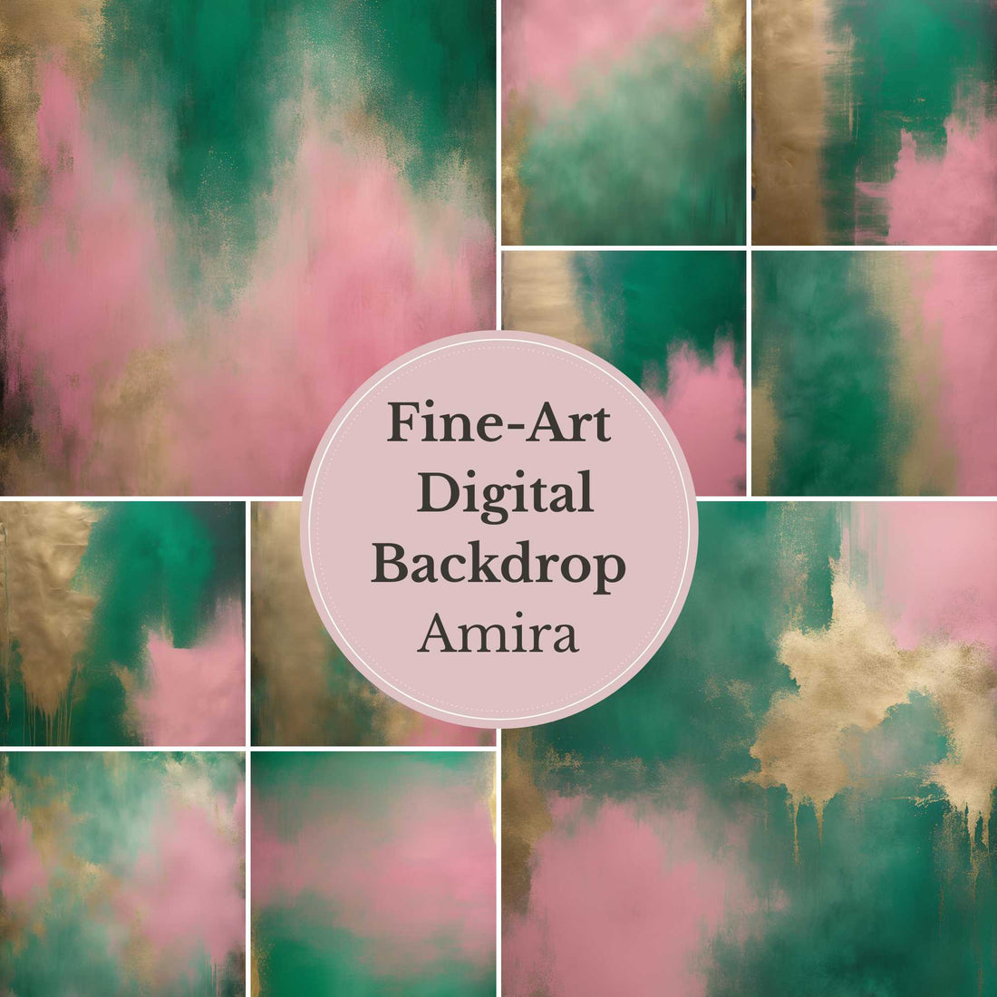 Amira Luxury Abstract Digital Backdrop – Green, Pink & Gold Textured Background for Photoshop - Mii - Estilo