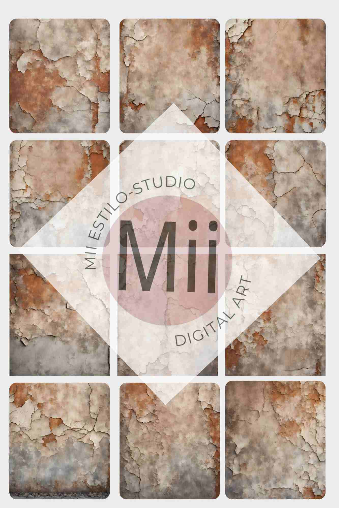 Amourette Rustic Aged Wall Digital Backdrop – Vintage Cracked &amp; Weathered Texture for Photoshop - Mii - Estilo