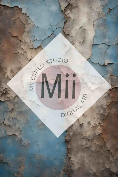 Amsonia Vintage Blue Cracked Wall Digital Backdrop – Distressed Textured Background for Photoshop - Mii - Estilo