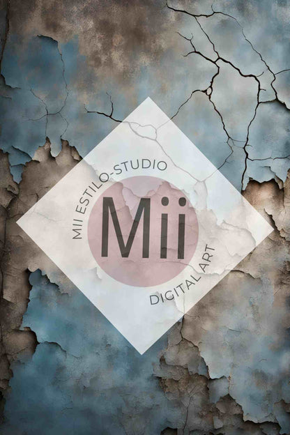 Amsonia Vintage Blue Cracked Wall Digital Backdrop – Distressed Textured Background for Photoshop - Mii - Estilo