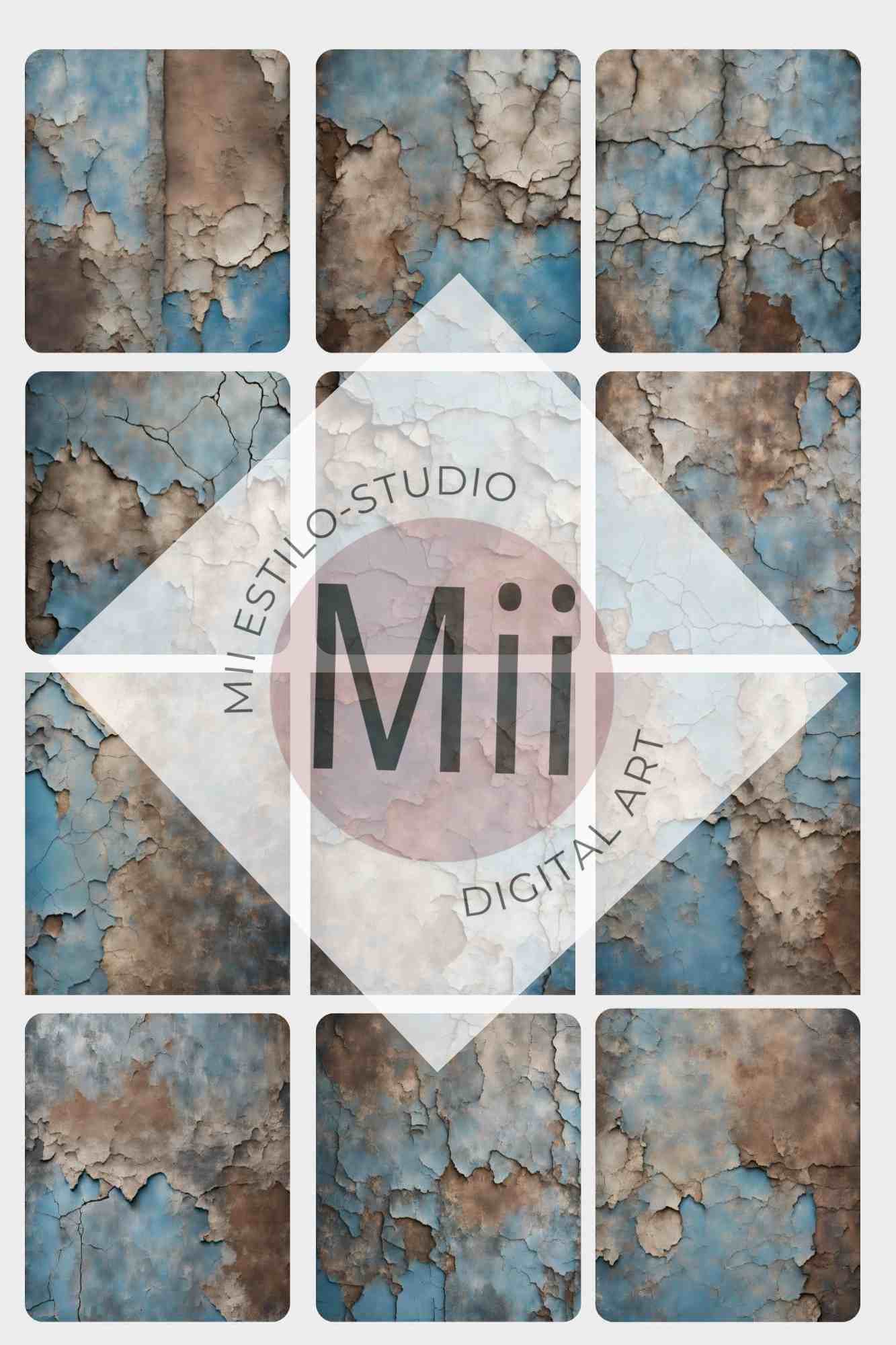 Amsonia Vintage Blue Cracked Wall Digital Backdrop – Distressed Textured Background for Photoshop - Mii - Estilo