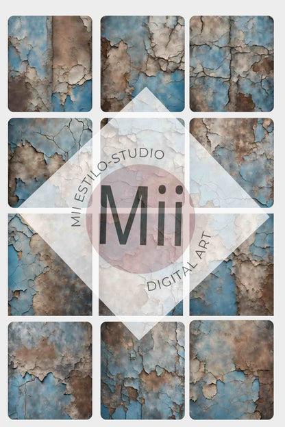Amsonia Vintage Blue Cracked Wall Digital Backdrop – Distressed Textured Background for Photoshop - Mii - Estilo