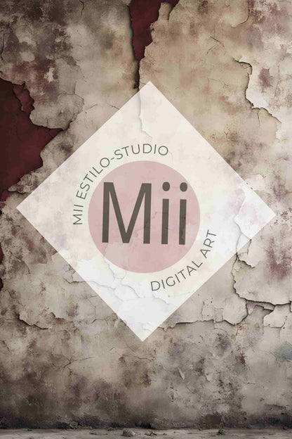 Anemone Vintage Cracked Plaster Digital Backdrop – Aged Red and Beige Peeling Wall Texture for Photography - Mii - Estilo