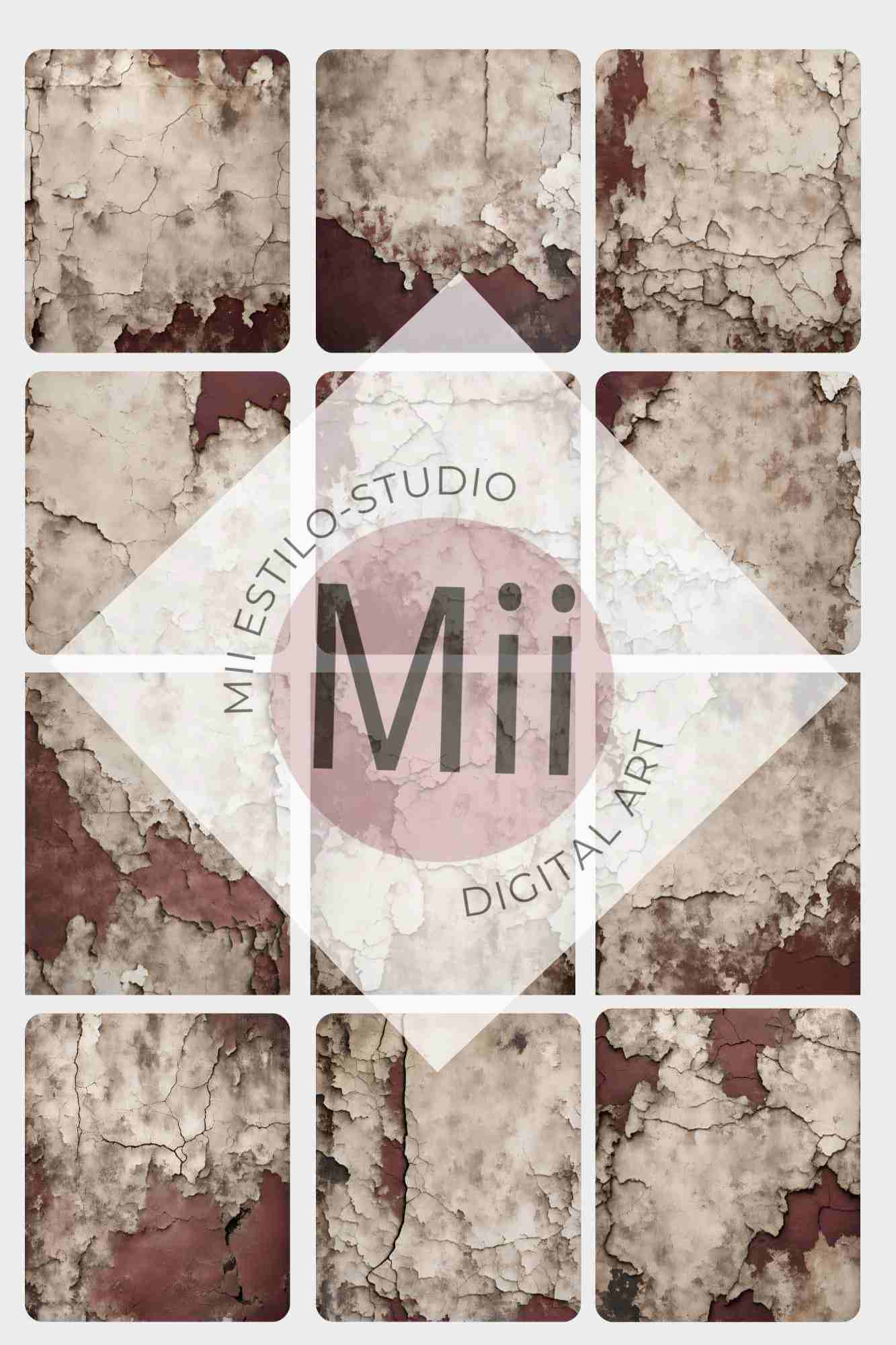 Anemone Vintage Cracked Plaster Digital Backdrop – Aged Red and Beige Peeling Wall Texture for Photography - Mii - Estilo