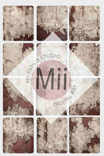 Anemone Vintage Cracked Plaster Digital Backdrop – Aged Red and Beige Peeling Wall Texture for Photography - Mii - Estilo