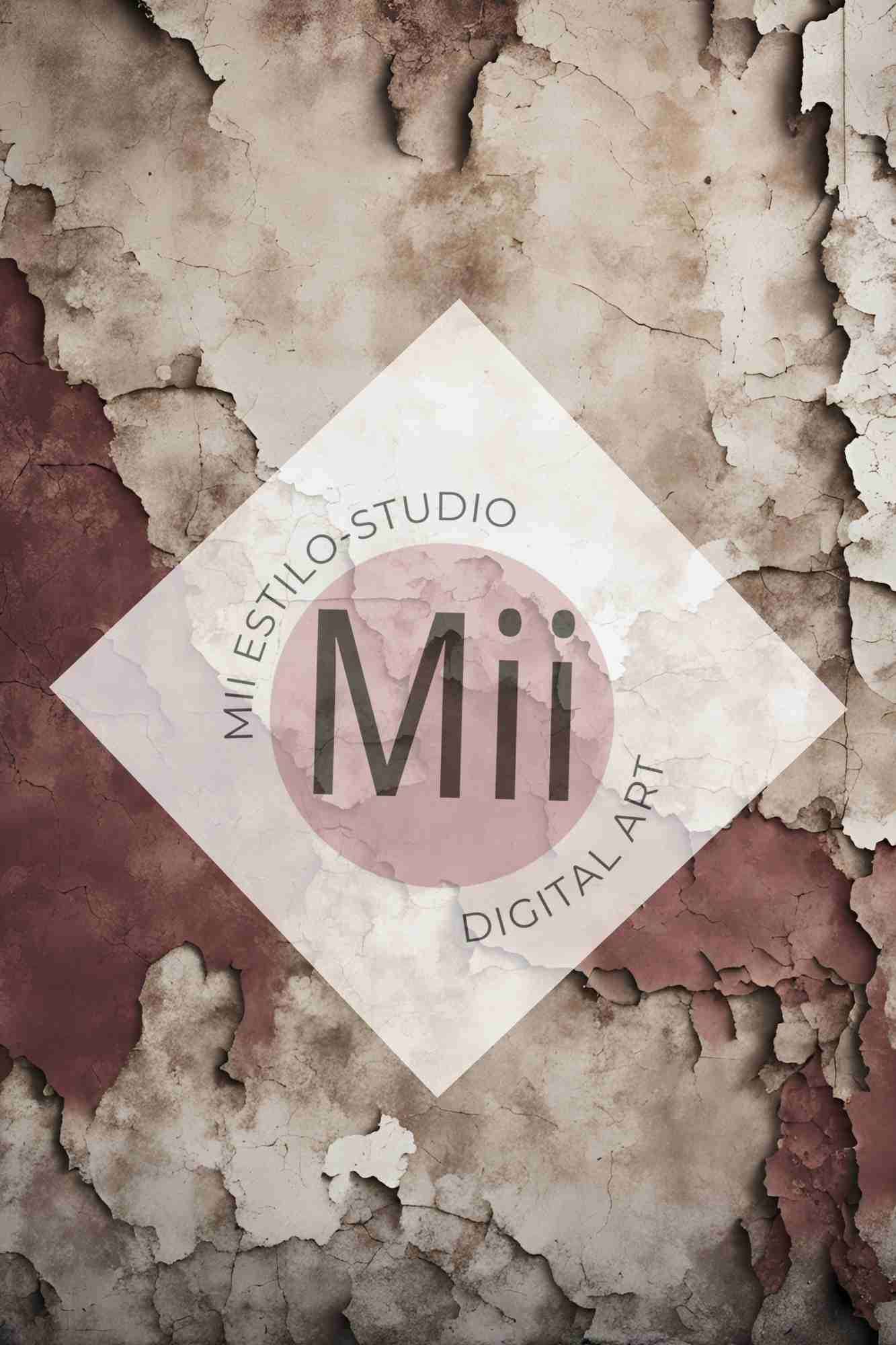 Anemone Vintage Cracked Plaster Digital Backdrop – Aged Red and Beige Peeling Wall Texture for Photography - Mii - Estilo