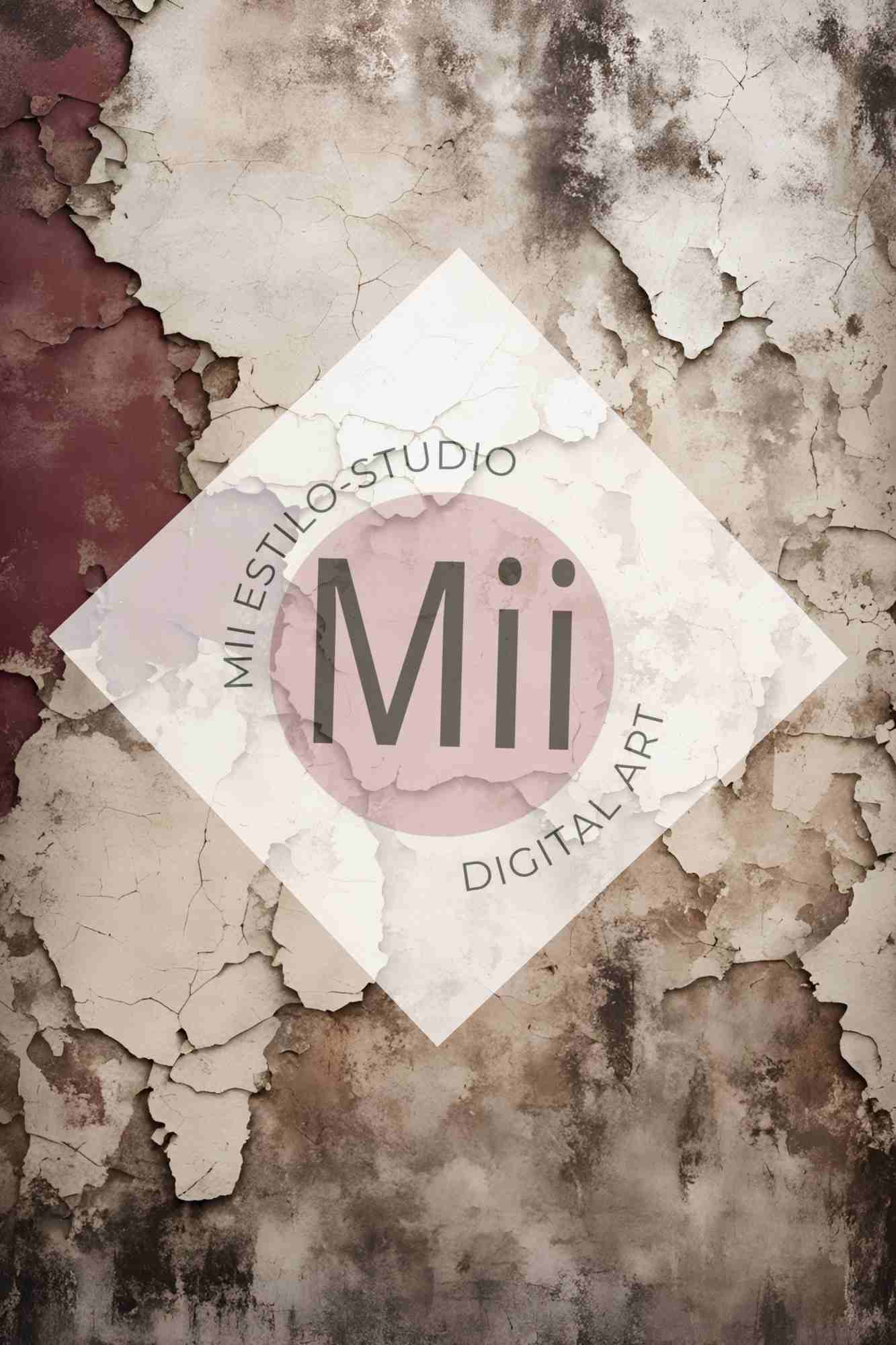 Anemone Vintage Cracked Plaster Digital Backdrop – Aged Red and Beige Peeling Wall Texture for Photography - Mii - Estilo