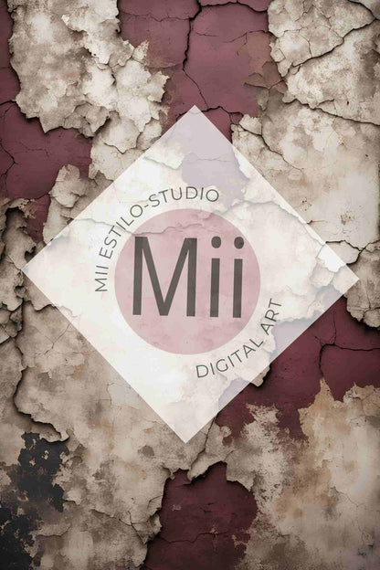 Anemone Vintage Cracked Plaster Digital Backdrop – Aged Red and Beige Peeling Wall Texture for Photography - Mii - Estilo