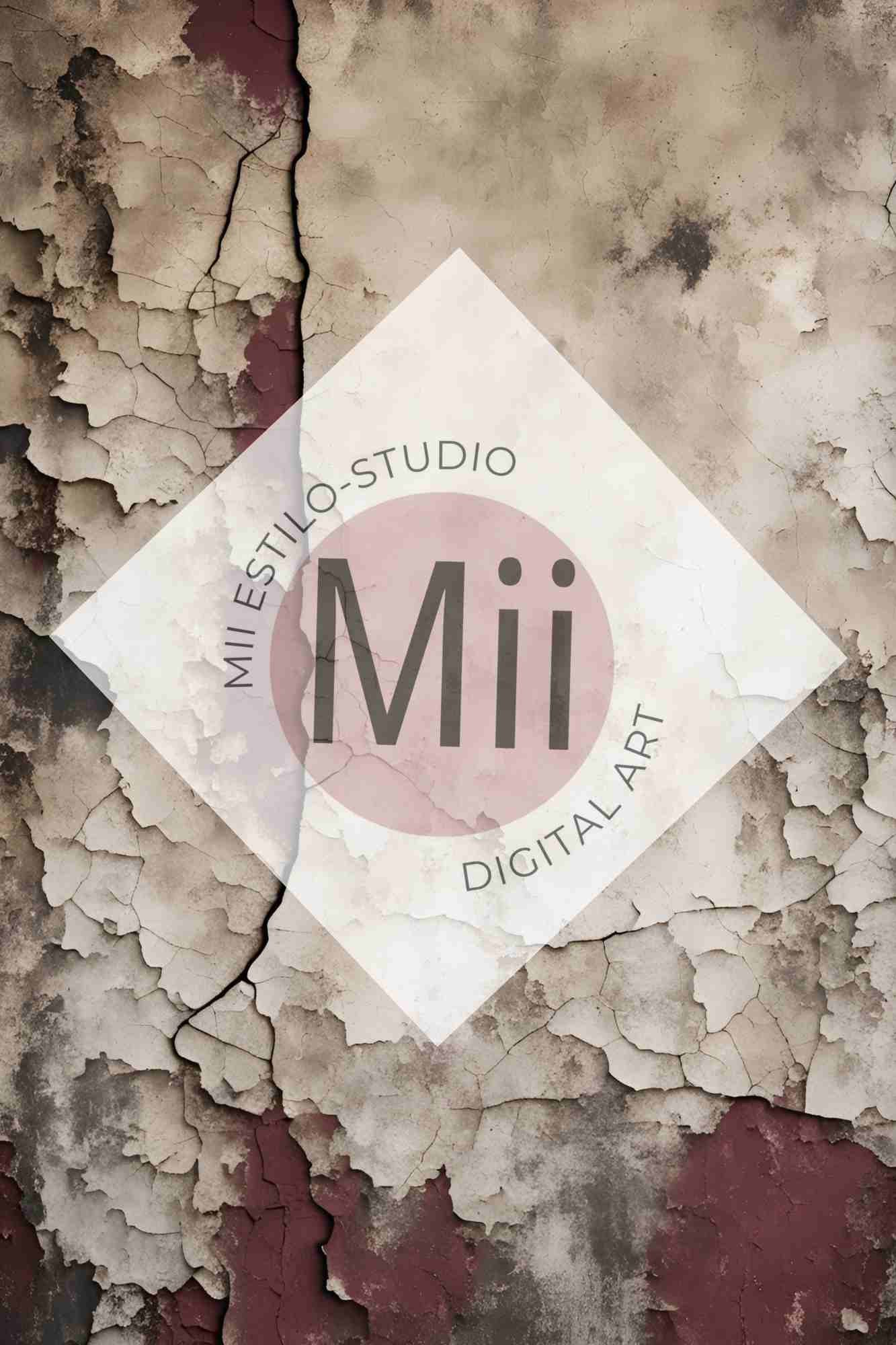 Anemone Vintage Cracked Plaster Digital Backdrop – Aged Red and Beige Peeling Wall Texture for Photography - Mii - Estilo