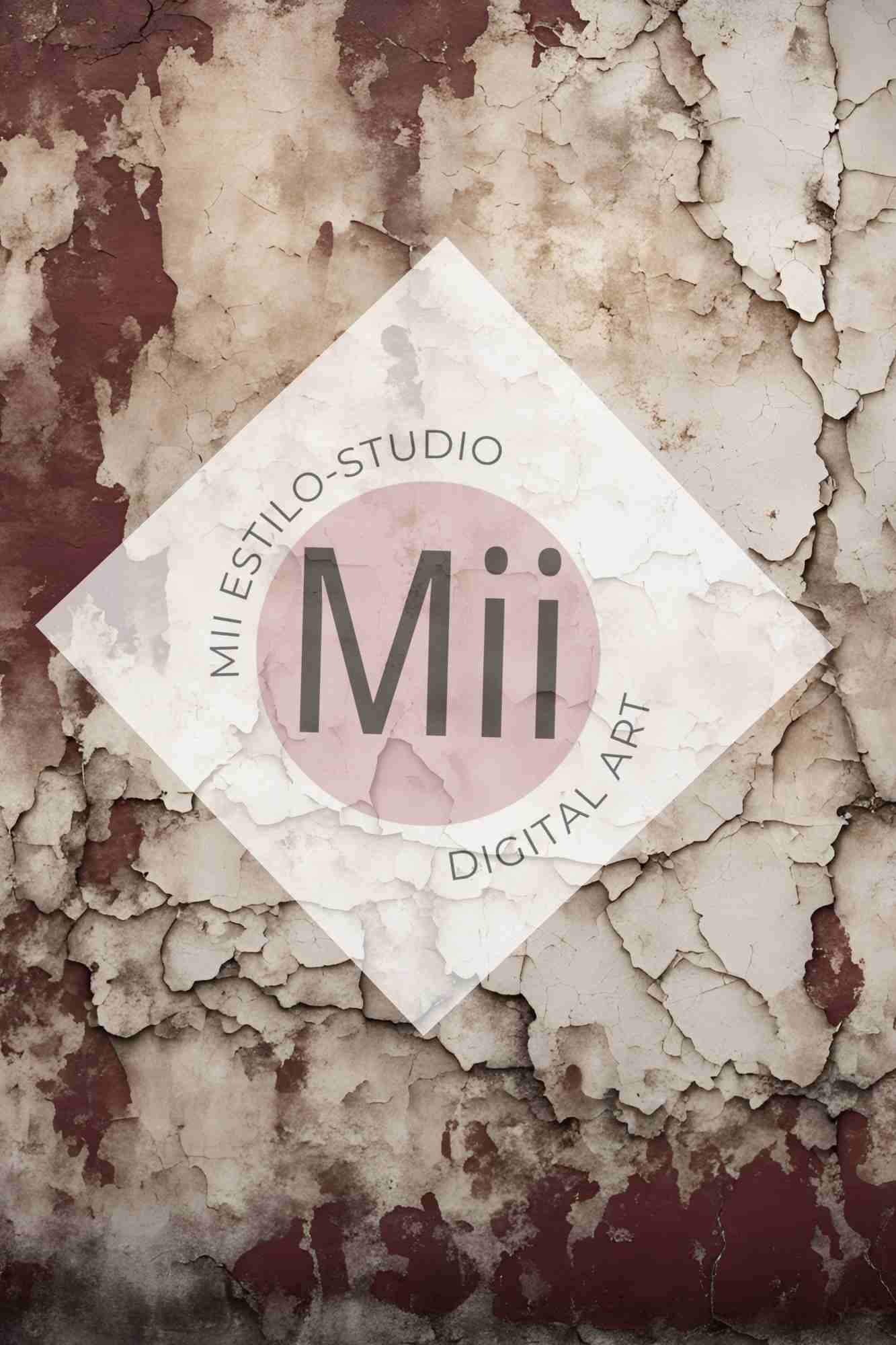 Anemone Vintage Cracked Plaster Digital Backdrop – Aged Red and Beige Peeling Wall Texture for Photography - Mii - Estilo