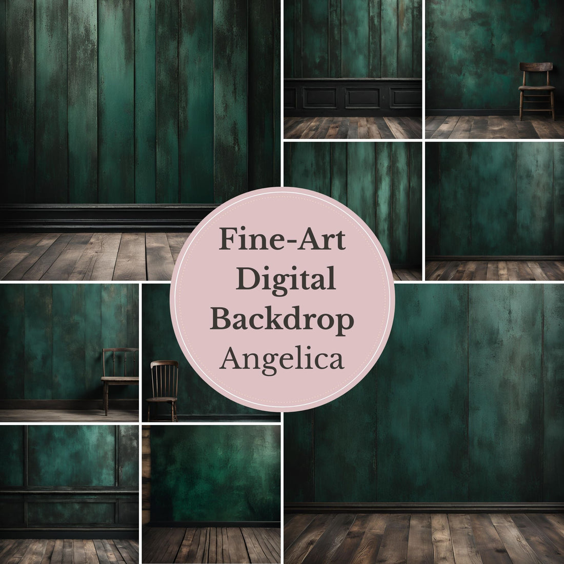 Angelica Rustic Dark Green Wooden Wall Digital Backdrop – Vintage Wood Panel Background for Photography - Mii - Estilo