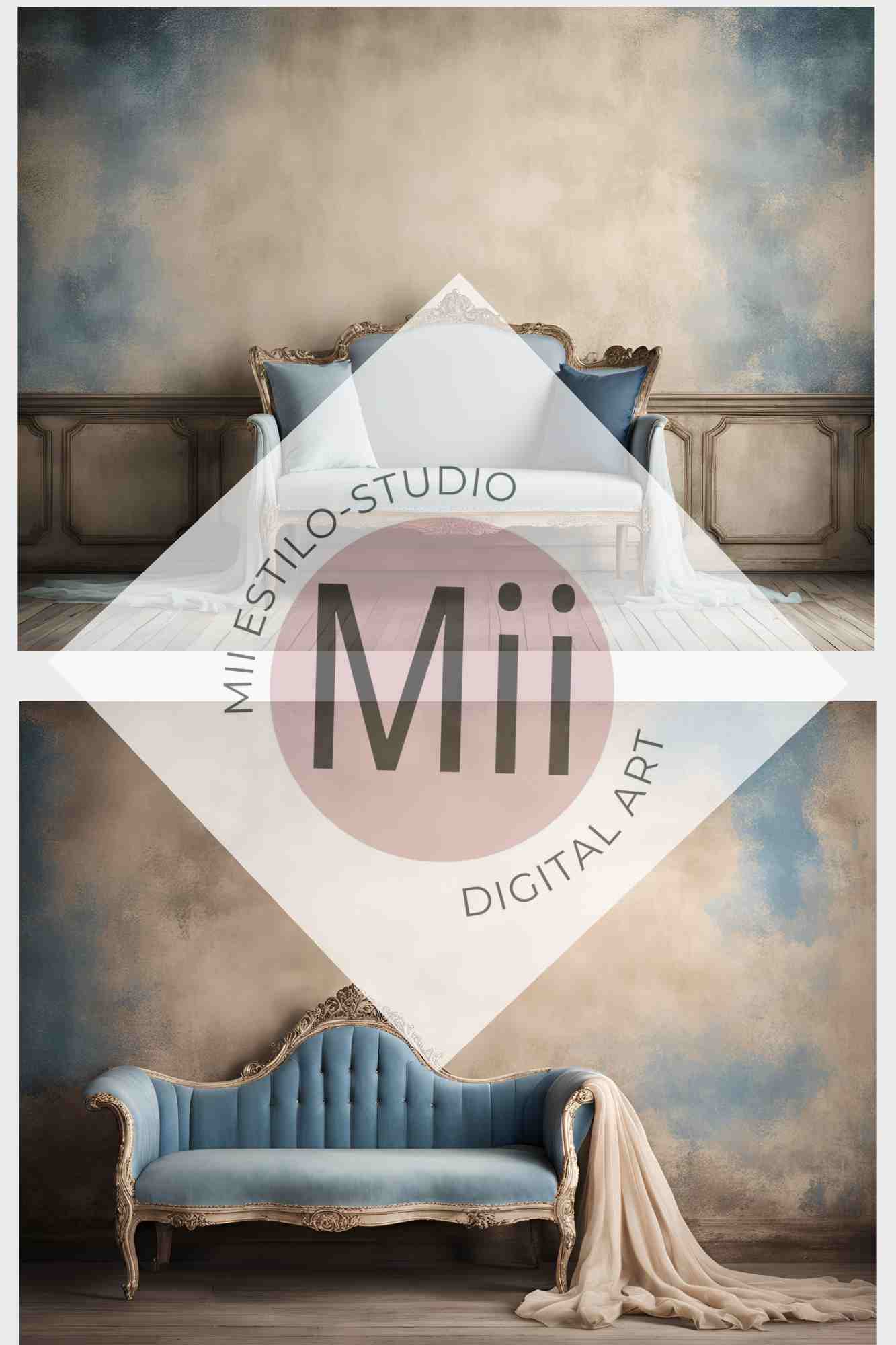Anjer Elegant Vintage Sofa Digital Backdrop – Luxurious Rococo - Inspired Photography Background for Photoshop - Mii - Estilo