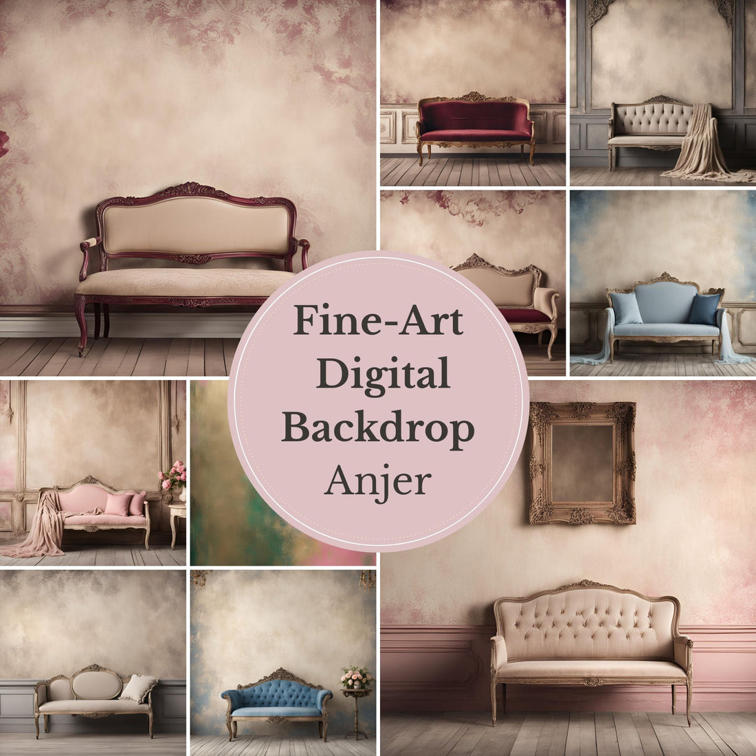Anjer Elegant Vintage Sofa Digital Backdrop – Luxurious Rococo - Inspired Photography Background for Photoshop - Mii - Estilo
