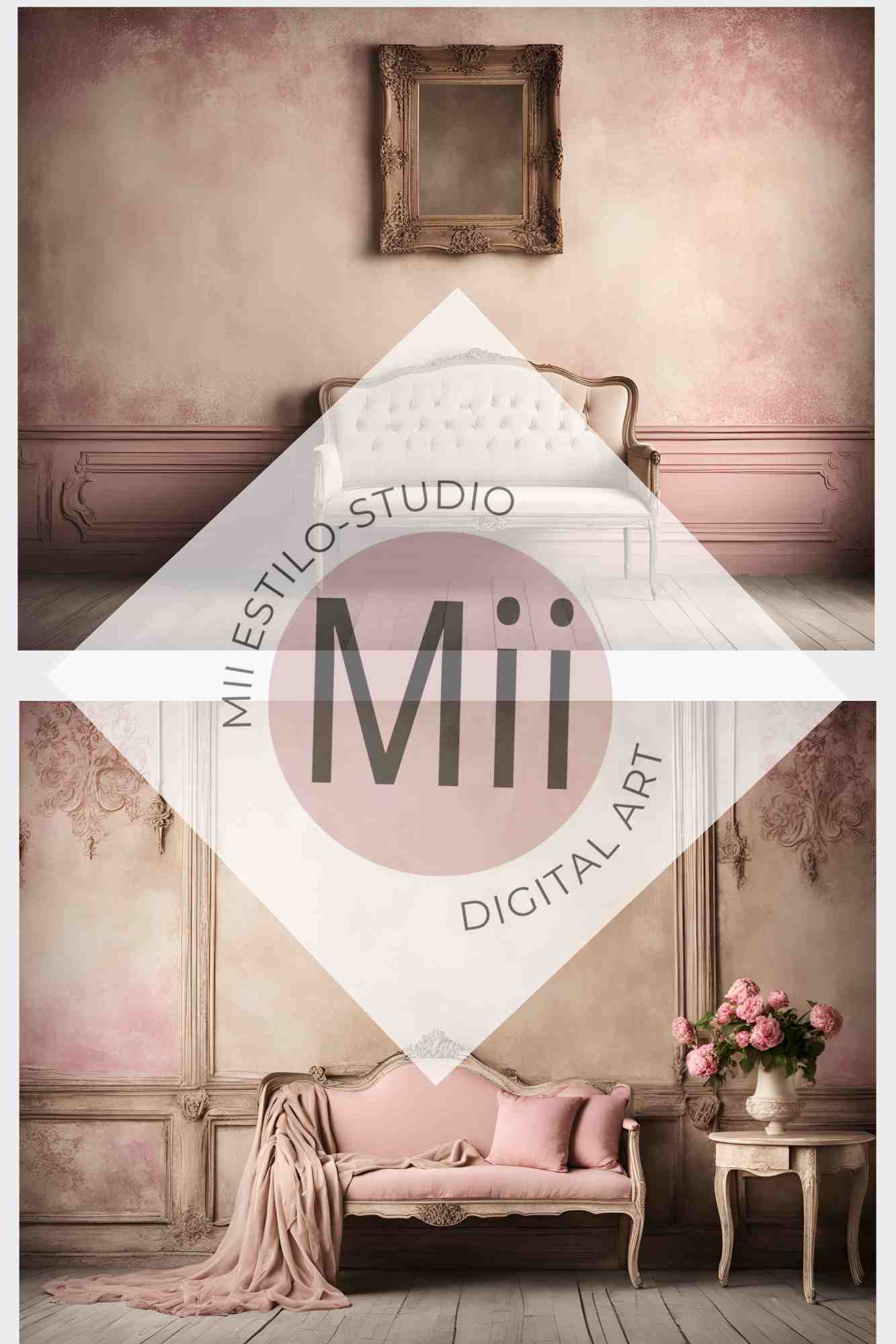 Anjer Elegant Vintage Sofa Digital Backdrop – Luxurious Rococo - Inspired Photography Background for Photoshop - Mii - Estilo