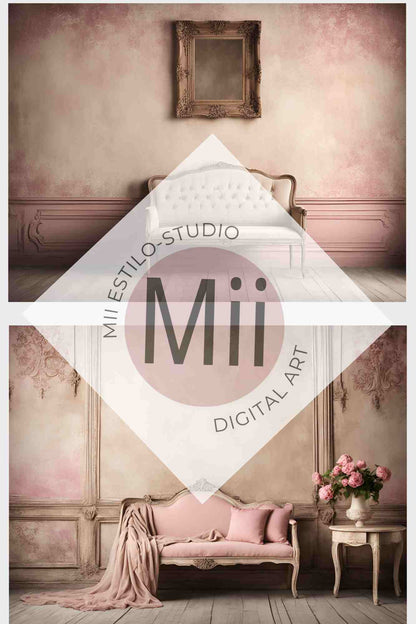 Anjer Elegant Vintage Sofa Digital Backdrop – Luxurious Rococo - Inspired Photography Background for Photoshop - Mii - Estilo