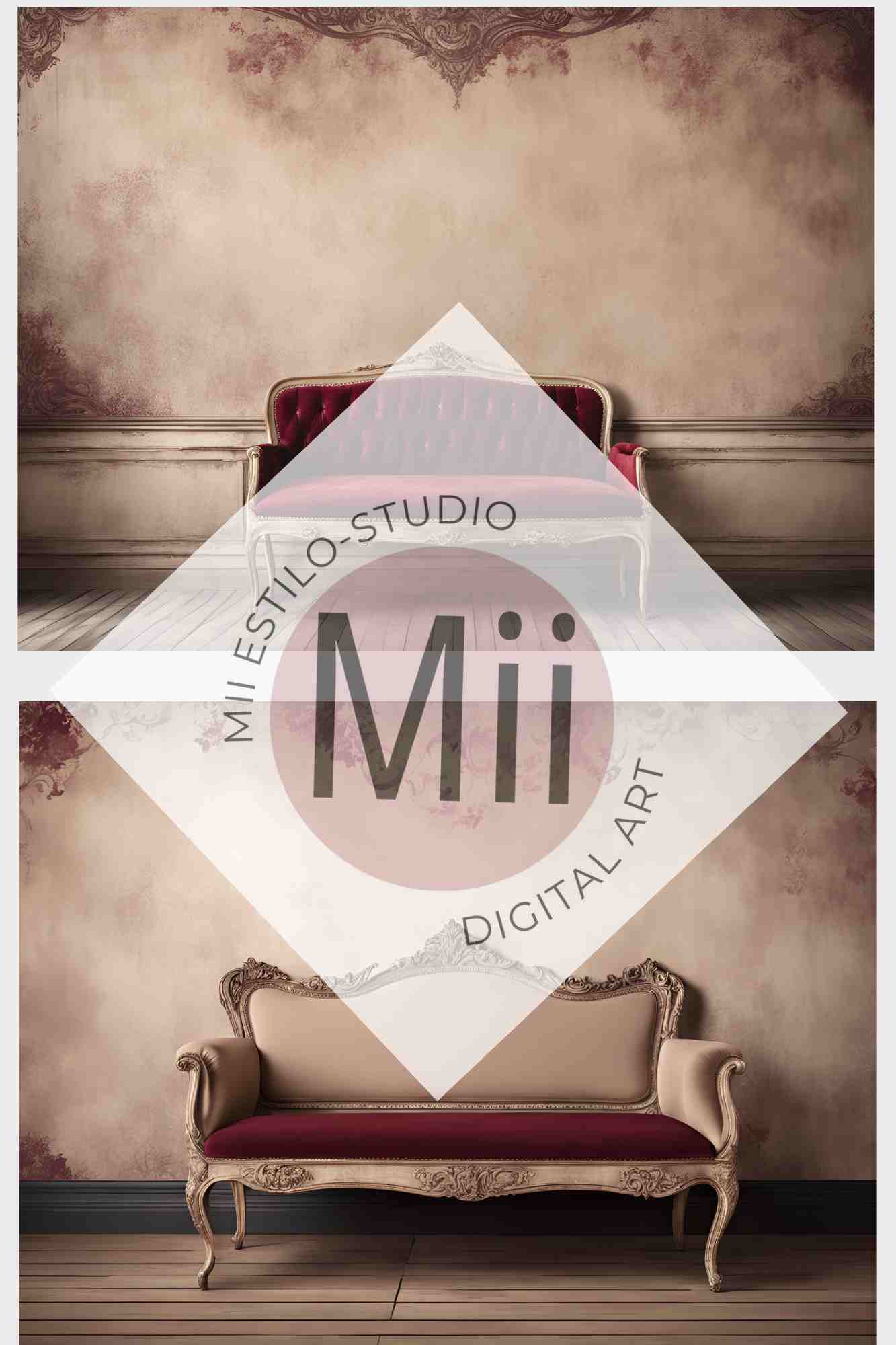 Anjer Elegant Vintage Sofa Digital Backdrop – Luxurious Rococo - Inspired Photography Background for Photoshop - Mii - Estilo
