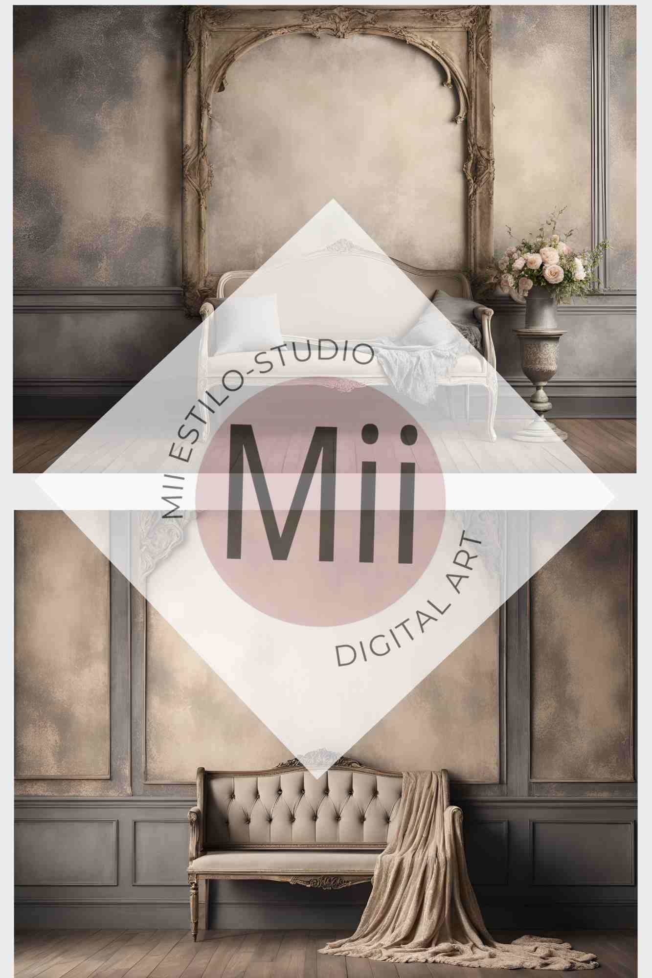 Anjer Elegant Vintage Sofa Digital Backdrop – Luxurious Rococo - Inspired Photography Background for Photoshop - Mii - Estilo
