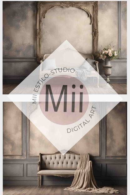 Anjer Elegant Vintage Sofa Digital Backdrop – Luxurious Rococo - Inspired Photography Background for Photoshop - Mii - Estilo