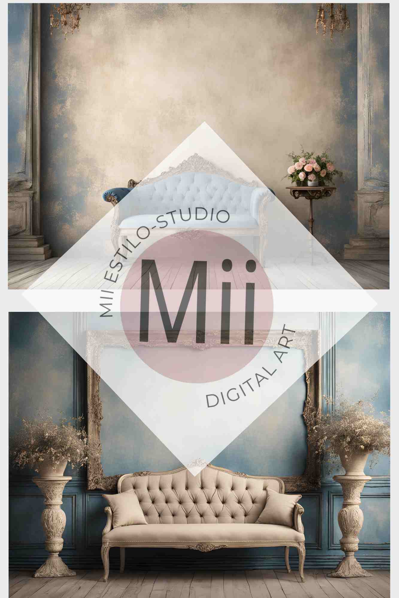 Anjer Elegant Vintage Sofa Digital Backdrop – Luxurious Rococo - Inspired Photography Background for Photoshop - Mii - Estilo