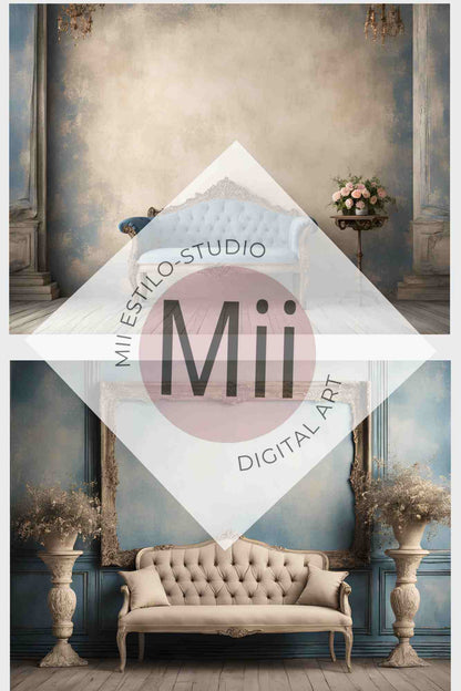 Anjer Elegant Vintage Sofa Digital Backdrop – Luxurious Rococo - Inspired Photography Background for Photoshop - Mii - Estilo
