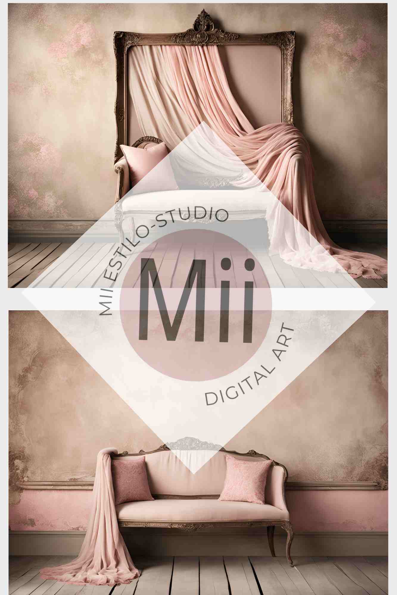 Anjer Elegant Vintage Sofa Digital Backdrop – Luxurious Rococo - Inspired Photography Background for Photoshop - Mii - Estilo