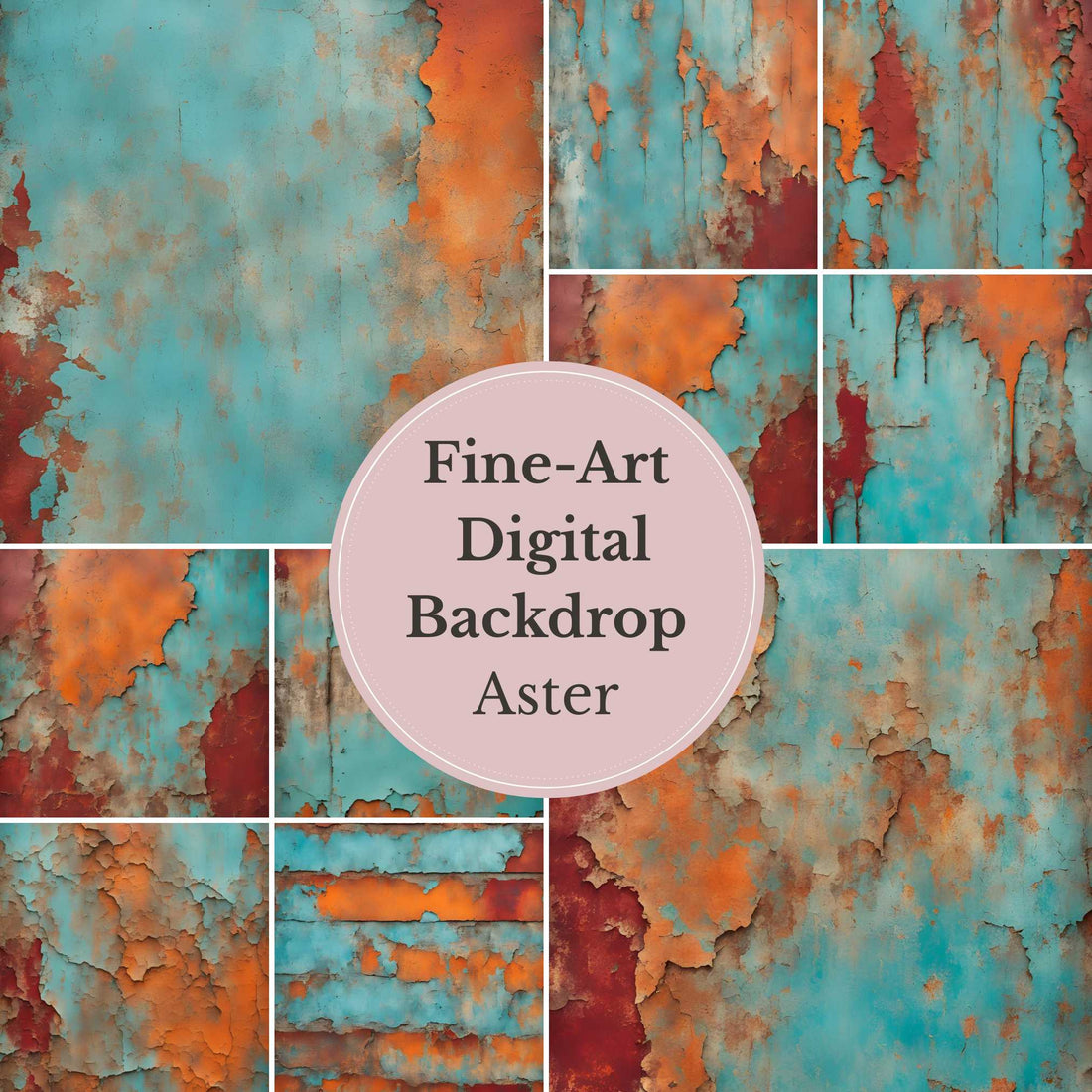 Aster Rustic Peeling Paint Digital Backdrop – Aged Turquoise and Rust Textured Wall for Photography - Mii - Estilo