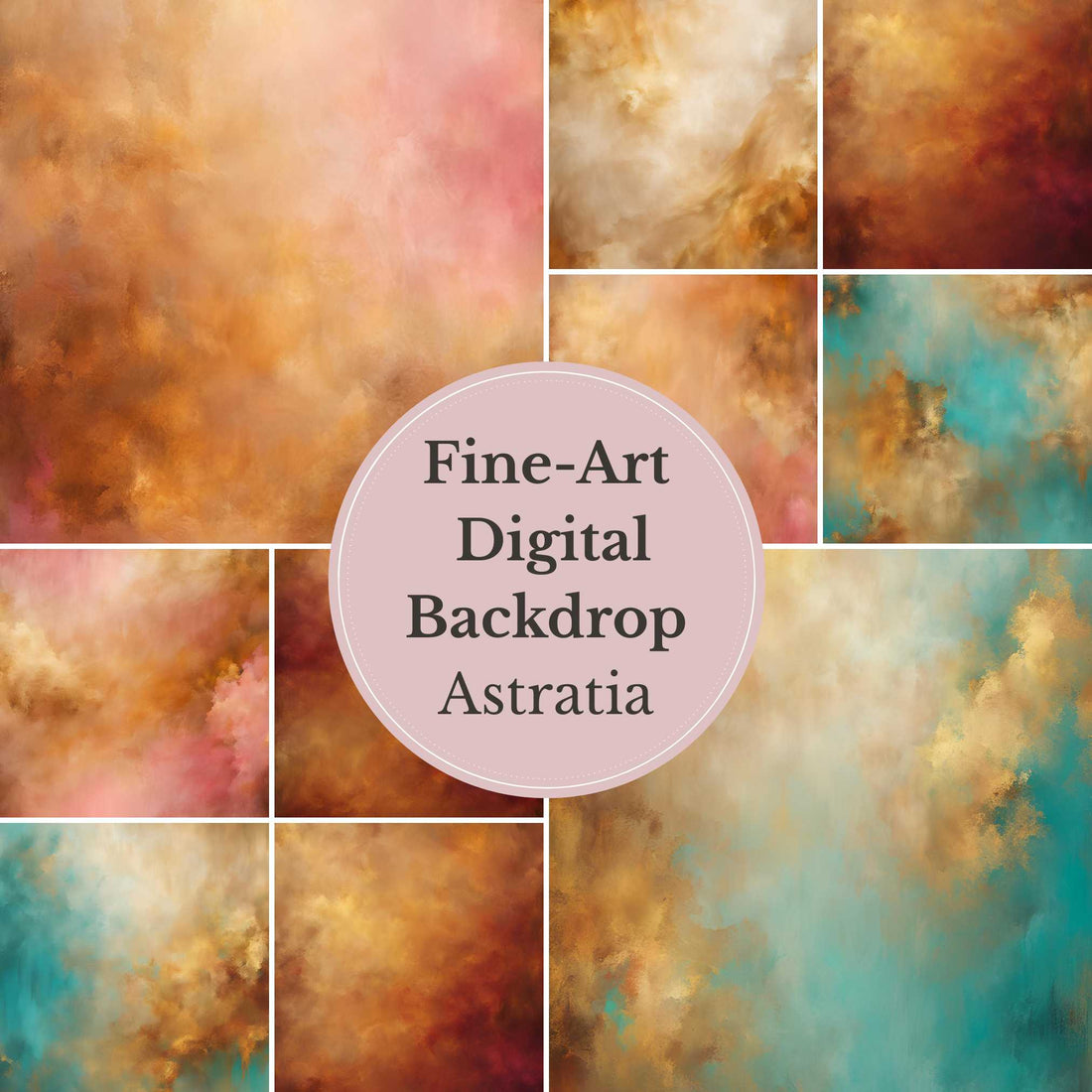 Astratia Luxury Abstract Digital Backdrop – Soft Gold, Turquoise & Warm Tones for Photography & Photoshop - Mii - Estilo