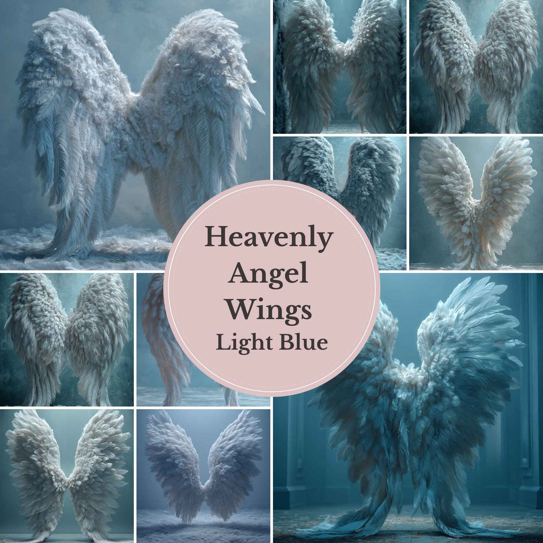 Blue Angel Wings Backdrop – Heavenly Digital Background for Newborn and Portrait Photography - Mii - Estilo