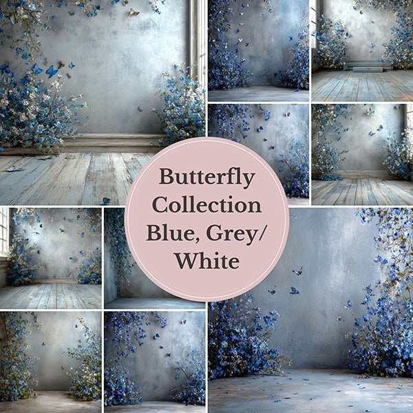 Blue, Grey & White Fine Art Backgrounds for Maternity and Portrait Photography - Mii - Estilo