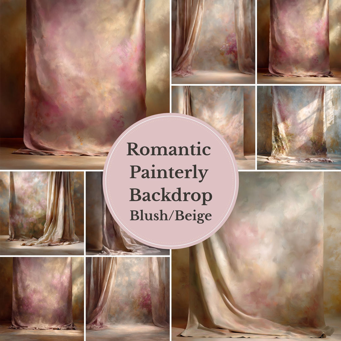 Blush Beige Backdrop – Romantic Painterly Studio Background for Portrait Photography - Mii - Estilo