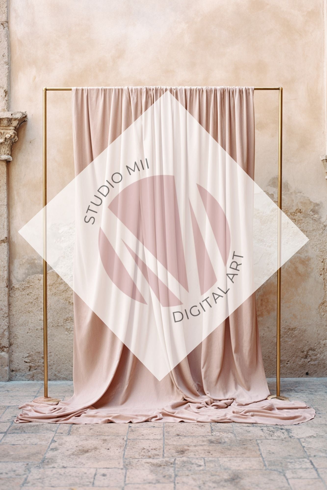 Blush Draped Fabric Backdrop Set (12) – Old World Textured Wall Fine Art Digital Backgrounds - Studio Mulder