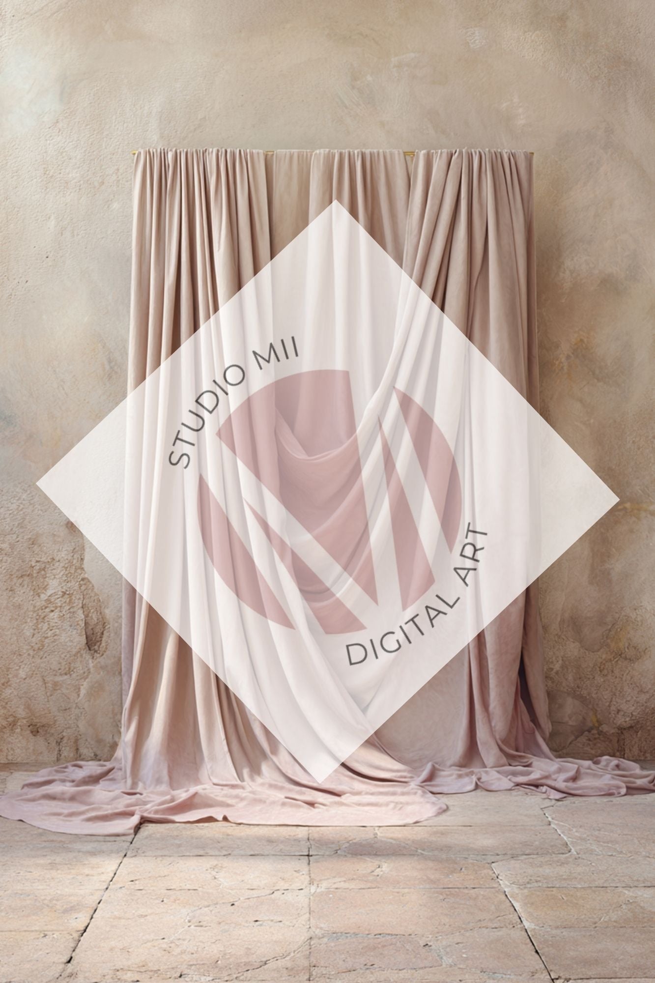 Blush Draped Fabric Backdrop Set (12) – Old World Textured Wall Fine Art Digital Backgrounds - Studio Mulder
