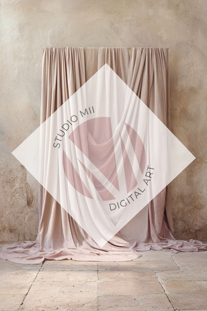 Blush Draped Fabric Backdrop Set (12) – Old World Textured Wall Fine Art Digital Backgrounds - Studio Mulder