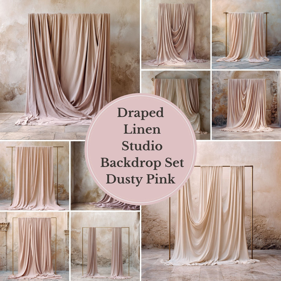 Blush Draped Fabric Backdrop Set (12) – Old World Textured Wall Fine Art Digital Backgrounds - Studio Mulder