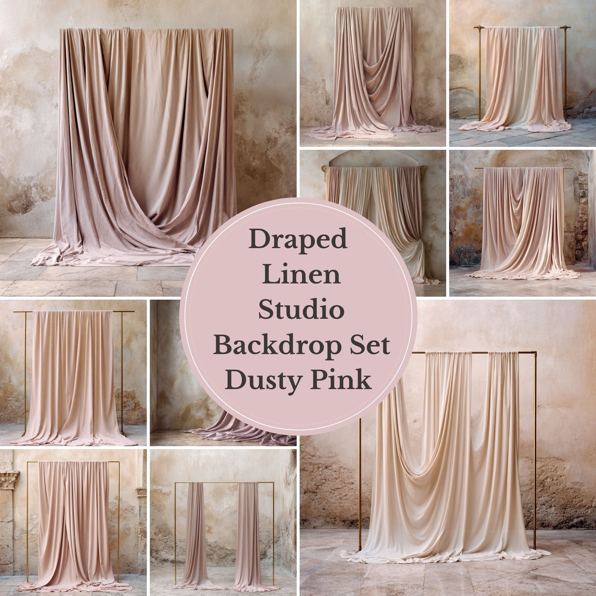 Blush Draped Fabric Backdrop Set (12) – Old World Textured Wall Fine Art Digital Backgrounds - Studio Mulder