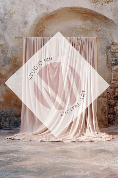 Blush Draped Fabric Backdrop Set (12) – Old World Textured Wall Fine Art Digital Backgrounds - Studio Mulder
