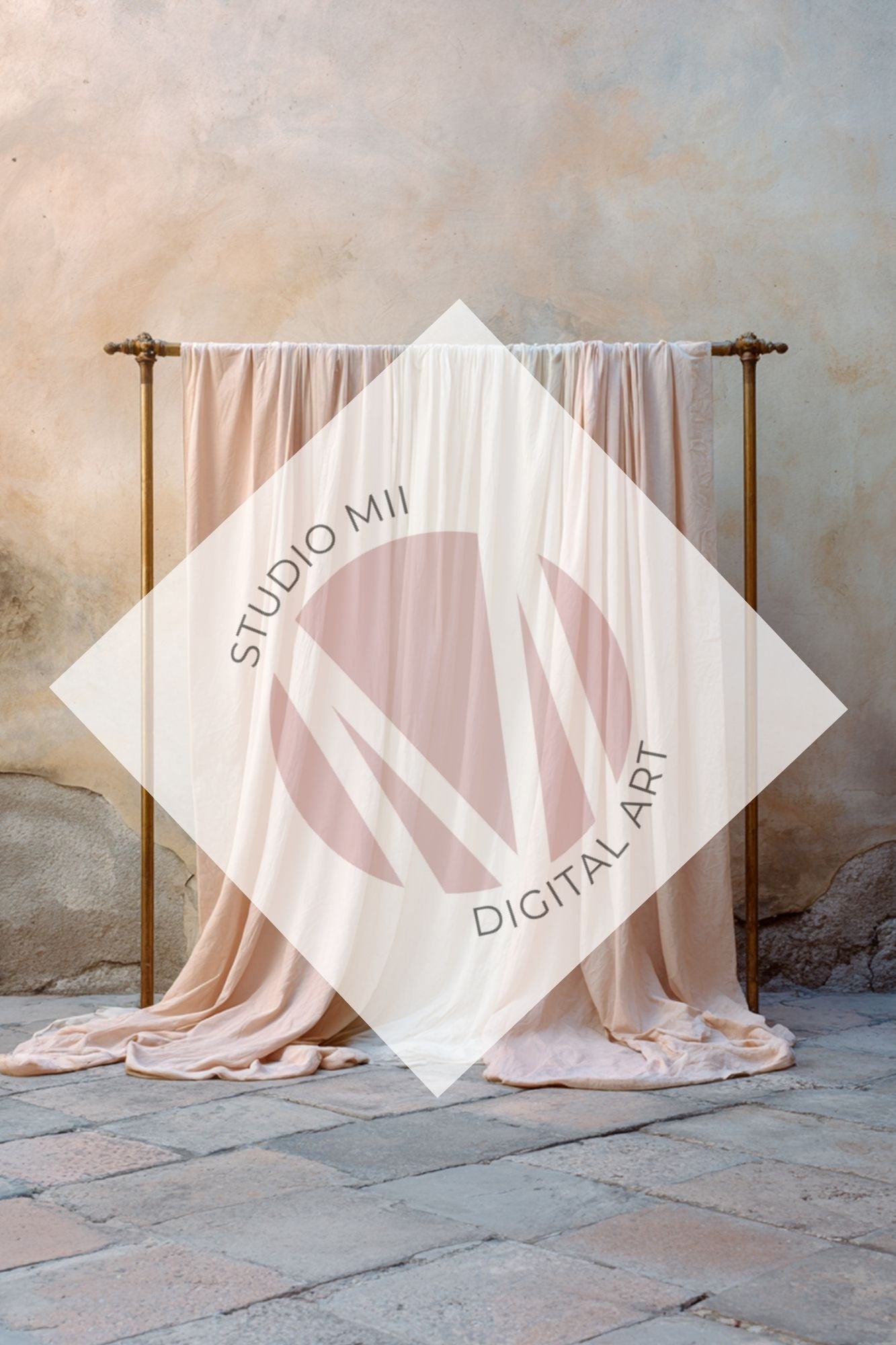 Blush Draped Fabric Backdrop Set (12) – Old World Textured Wall Fine Art Digital Backgrounds - Studio Mulder
