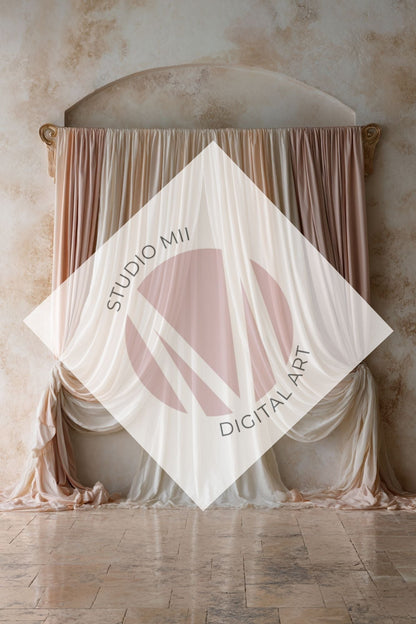 Blush Draped Fabric Backdrop Set (12) – Old World Textured Wall Fine Art Digital Backgrounds - Studio Mulder
