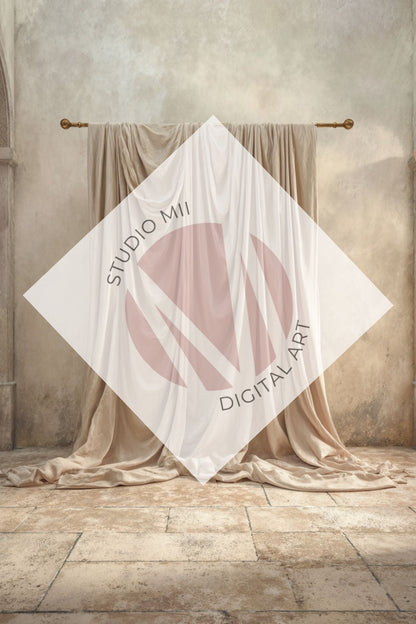 Blush Draped Fabric Backdrop Set (12) – Old World Textured Wall Fine Art Digital Backgrounds - Studio Mulder
