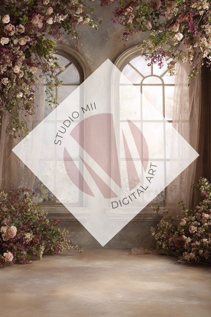 Blush/purple Floral Window Digital Backdrop Collection – Fine Art Photography Backgrounds - Studio Mulder