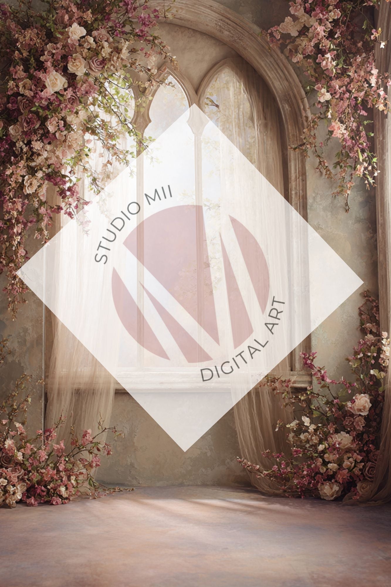 Blush/purple Floral Window Digital Backdrop Collection – Fine Art Photography Backgrounds - Studio Mulder