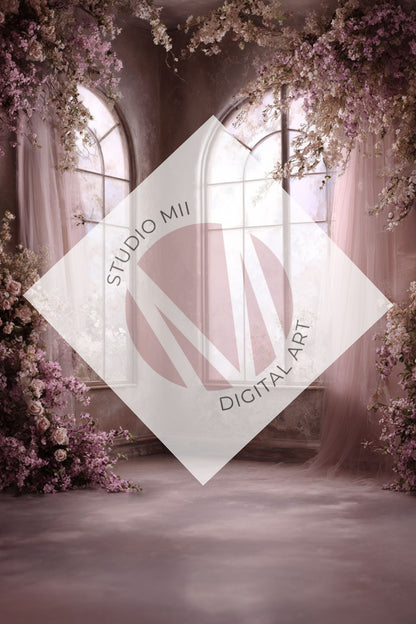 Blush/purple Floral Window Digital Backdrop Collection – Fine Art Photography Backgrounds - Studio Mulder