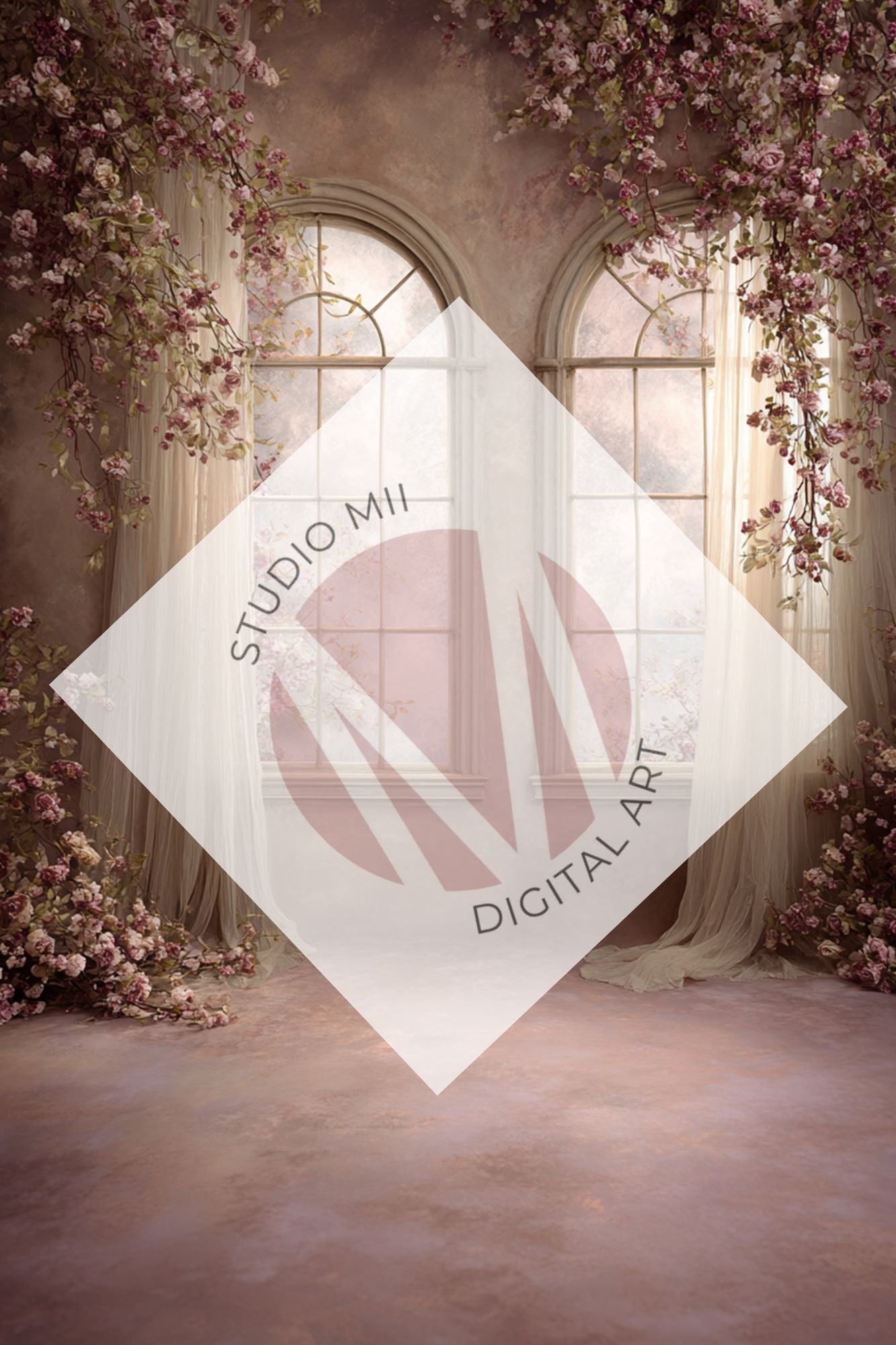 Blush/purple Floral Window Digital Backdrop Collection – Fine Art Photography Backgrounds - Studio Mulder