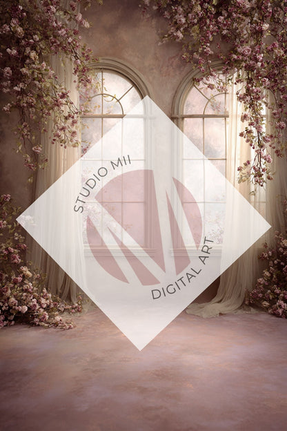 Blush/purple Floral Window Digital Backdrop Collection – Fine Art Photography Backgrounds - Studio Mulder
